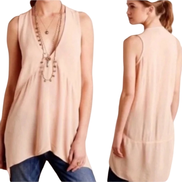 Anthropologie Left of Center Peachy Pink Baby Doll Tunic Top Size Medium - Picture 1 of 9